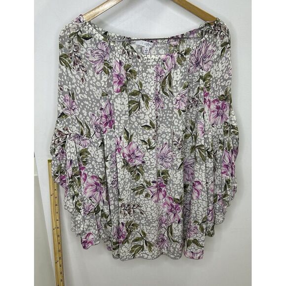 Fever Women's Multicolor Paisley Bohemian Blouse Size‎ L Flare Sleeve 100% Rayon - Picture 1 of 10